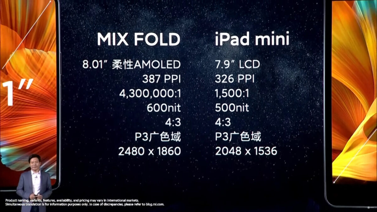 Mi MIX FOLD iPad mini比較